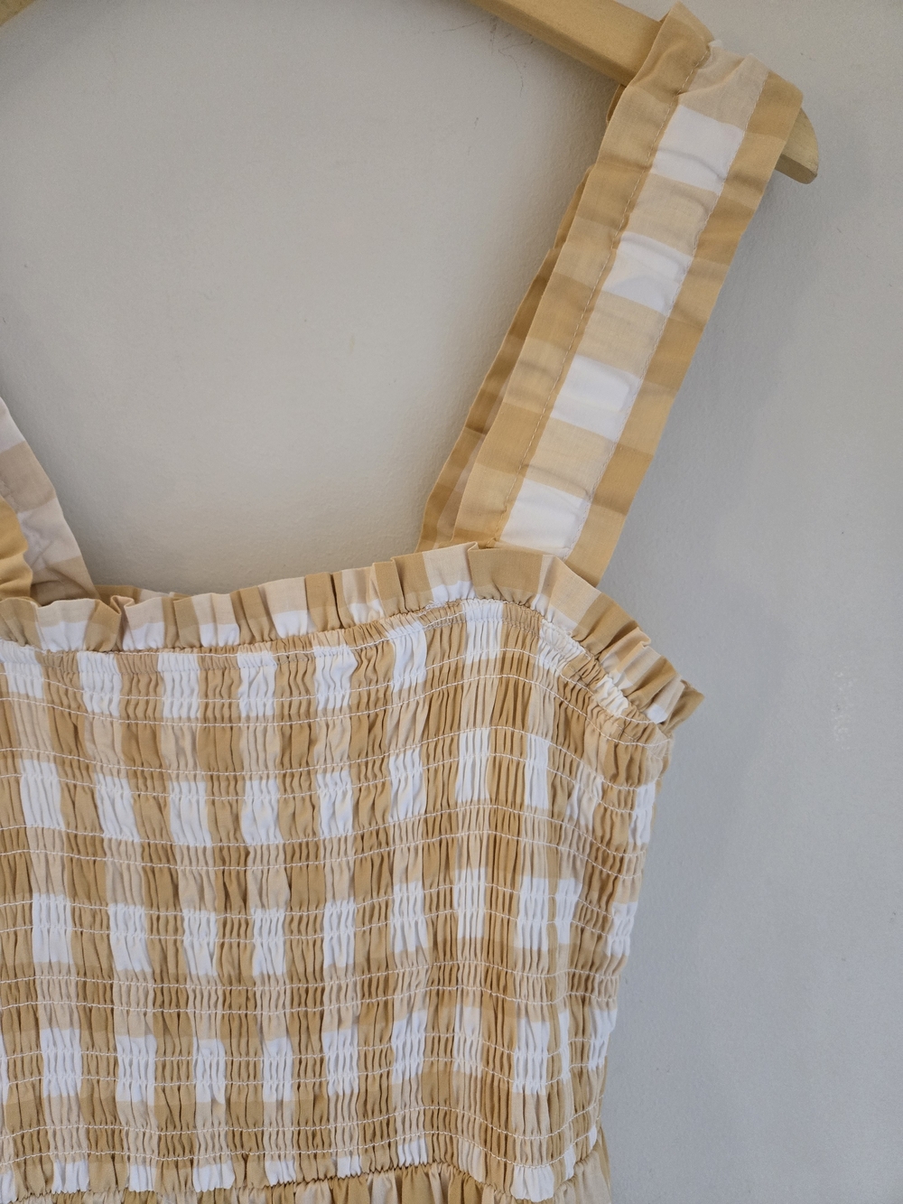 Abercrombie&Fitch 100% Cotton Gingham Smocked Tiered Maxi Dress Butter Yellow LT - Picture 9 of 16